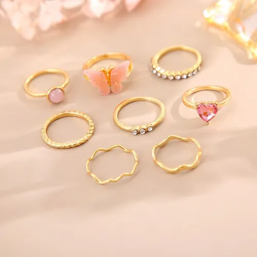 Shiny Pink Butterfly Knuckle Ring Set (8 pcs)
